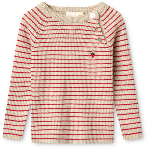 Flöss flye sweater wool - oatmel/poppy red