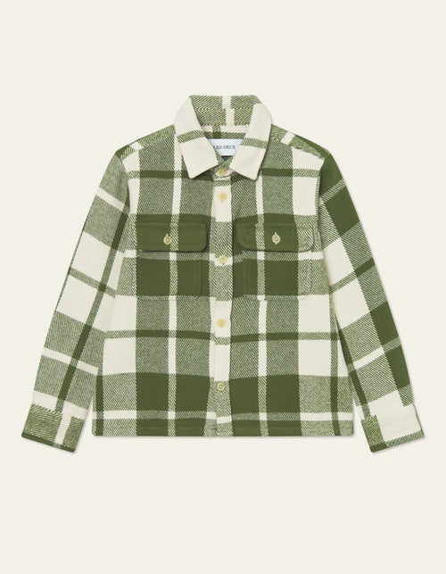 Les Deux Joseph check overshirt - chive green/ivory